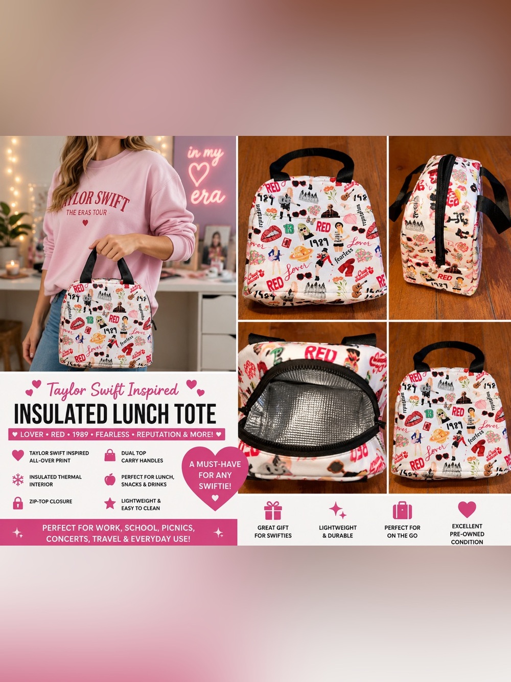 Taylor Swift Inspired Insulated Lunch Tote | Lover • Red • 1989 •Back to School